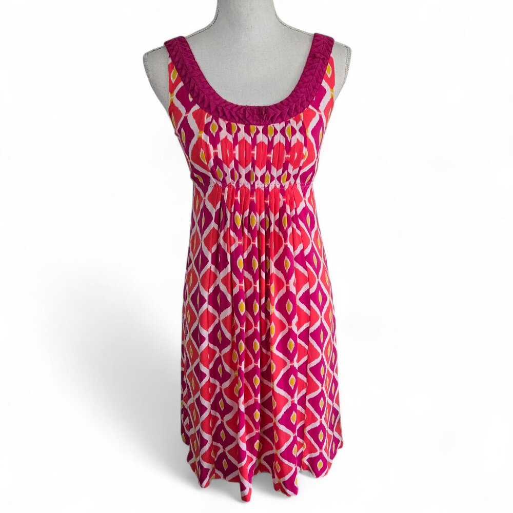 Tory Burch Pink Geometric Midi Dress with Yellow Accent 2